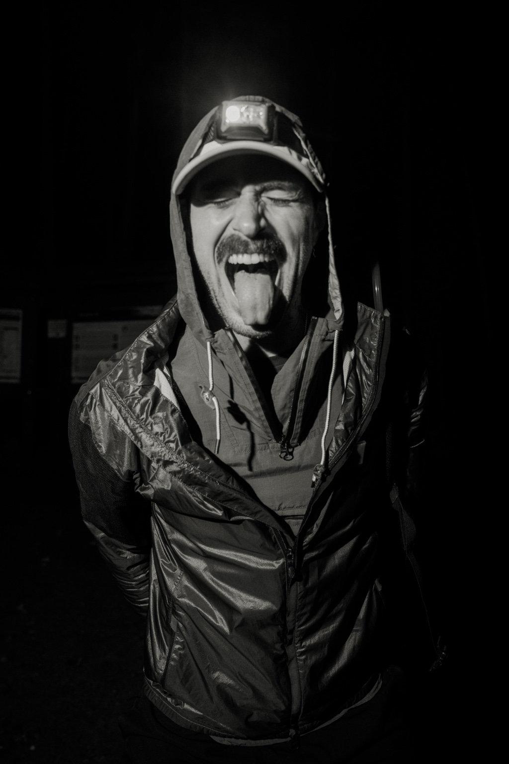 Black-and-white portrait after a demanding outdoor effort